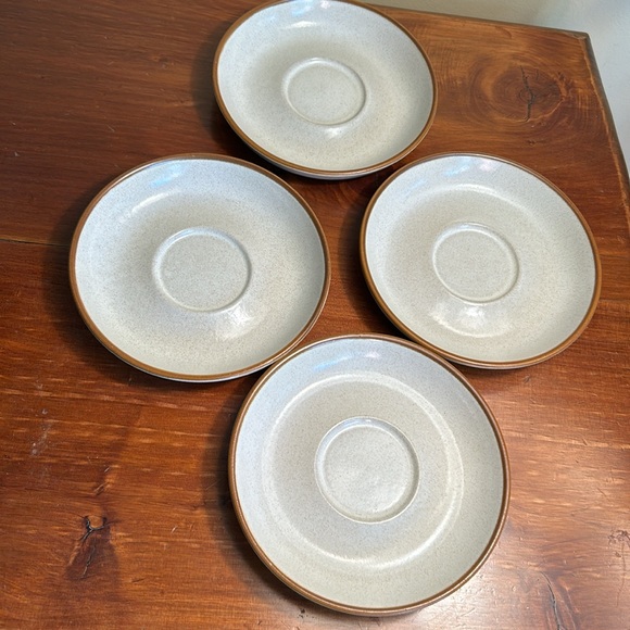 Vintage MCM Denby England Mug and Saucer Set of 4 Potter’s Wheel Stoneware - Picture 6 of 7